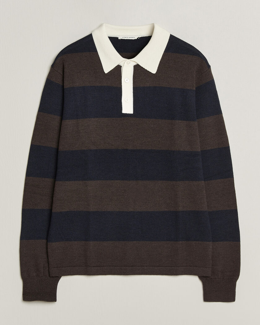 A Day's March Kenny Striped Merino Rugby Sweater Brown/Navy – Braun