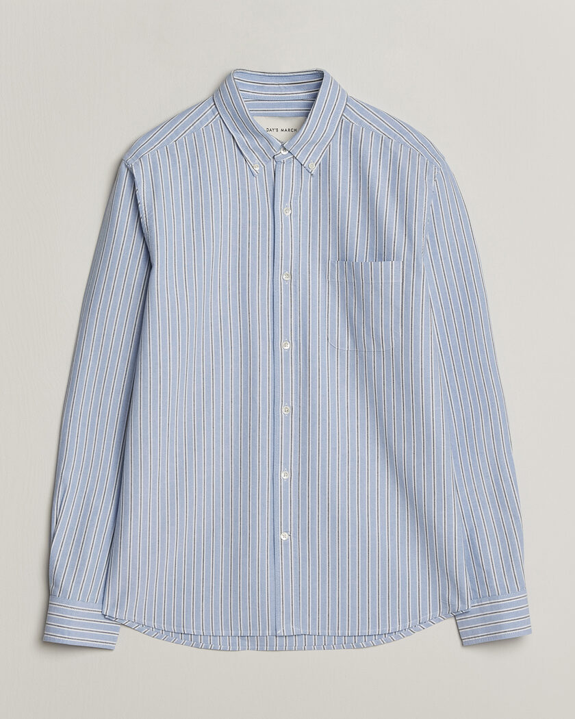 A Day's March Classic Flag Striped Oxford Shirt White/Blue/Black – Blau
