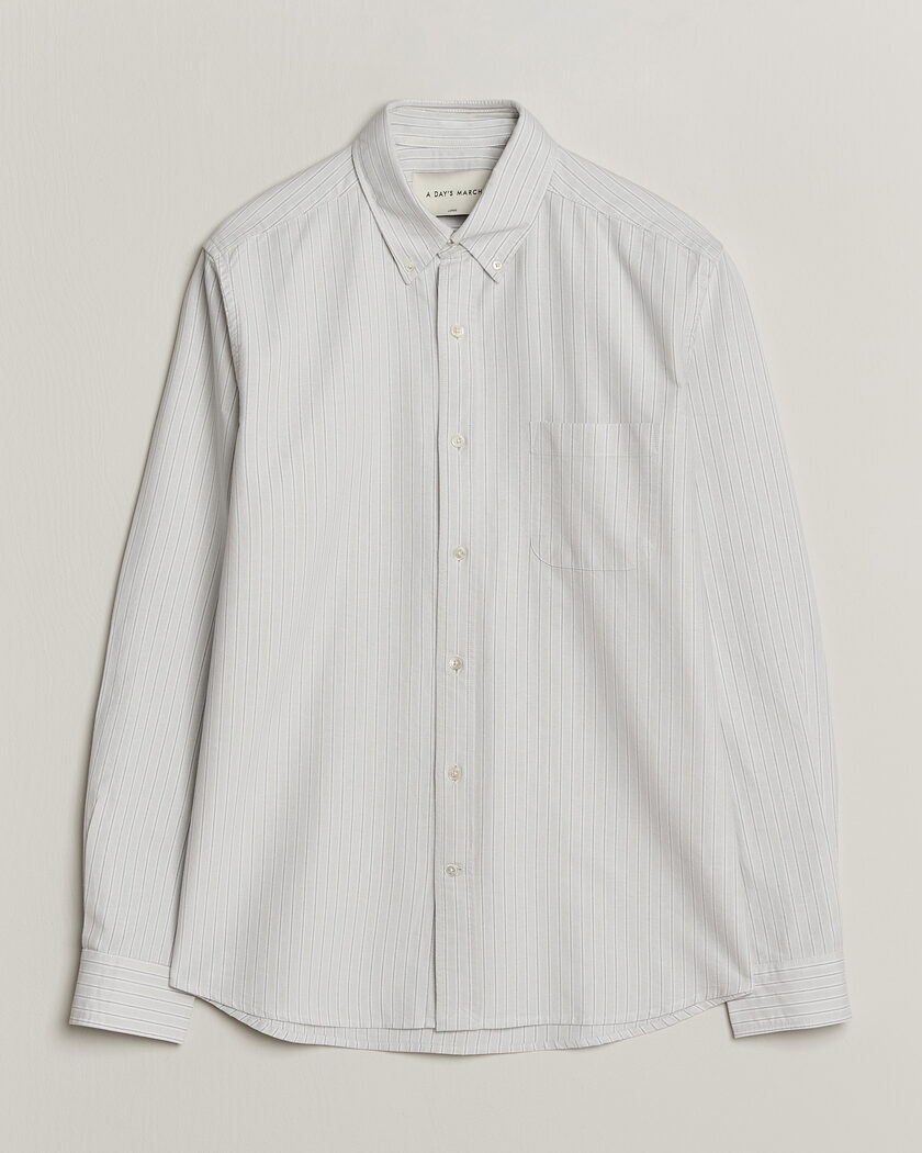 A Day's March Classic Flag Striped Oxford Shirt Grey/White – Grau