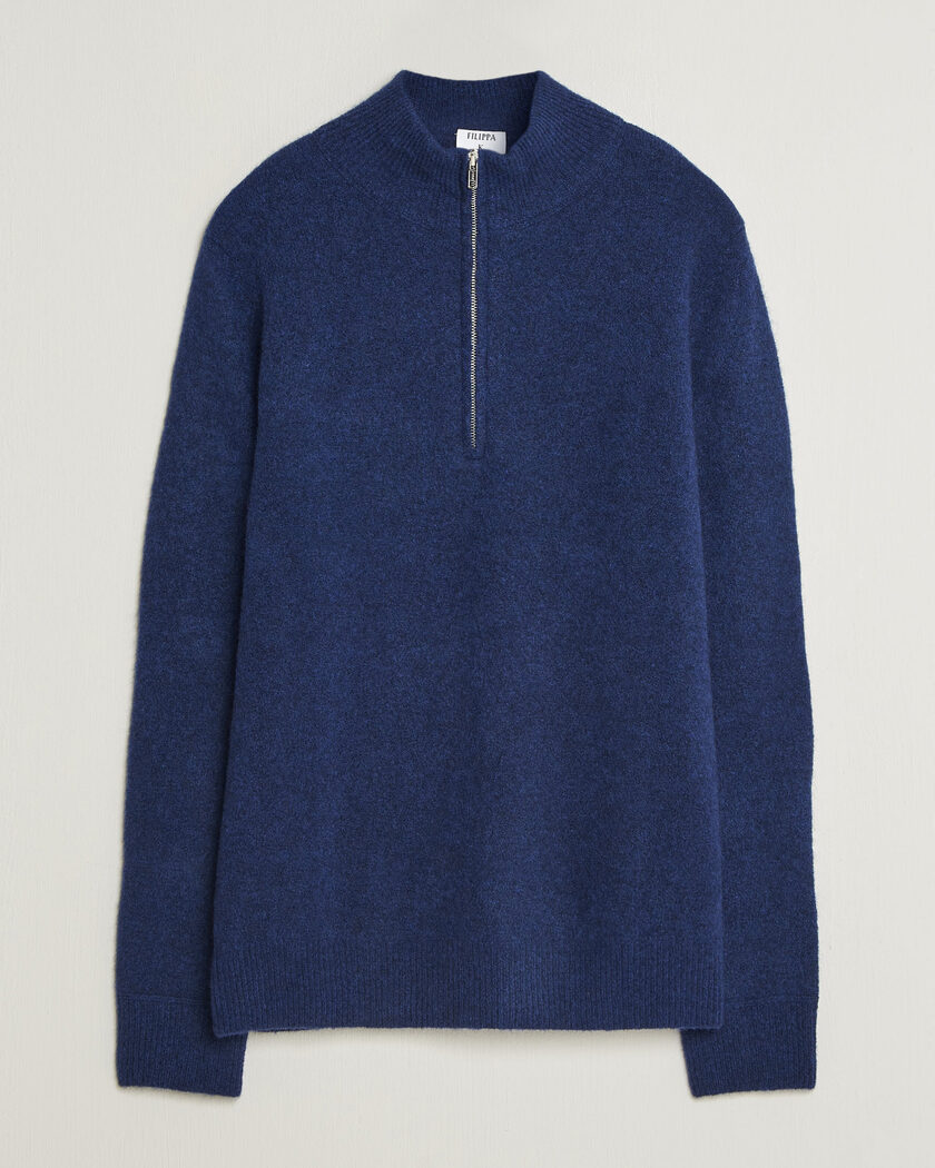 Filippa K Andrew Yak Knitted Half Zip Deep Blue – Blau