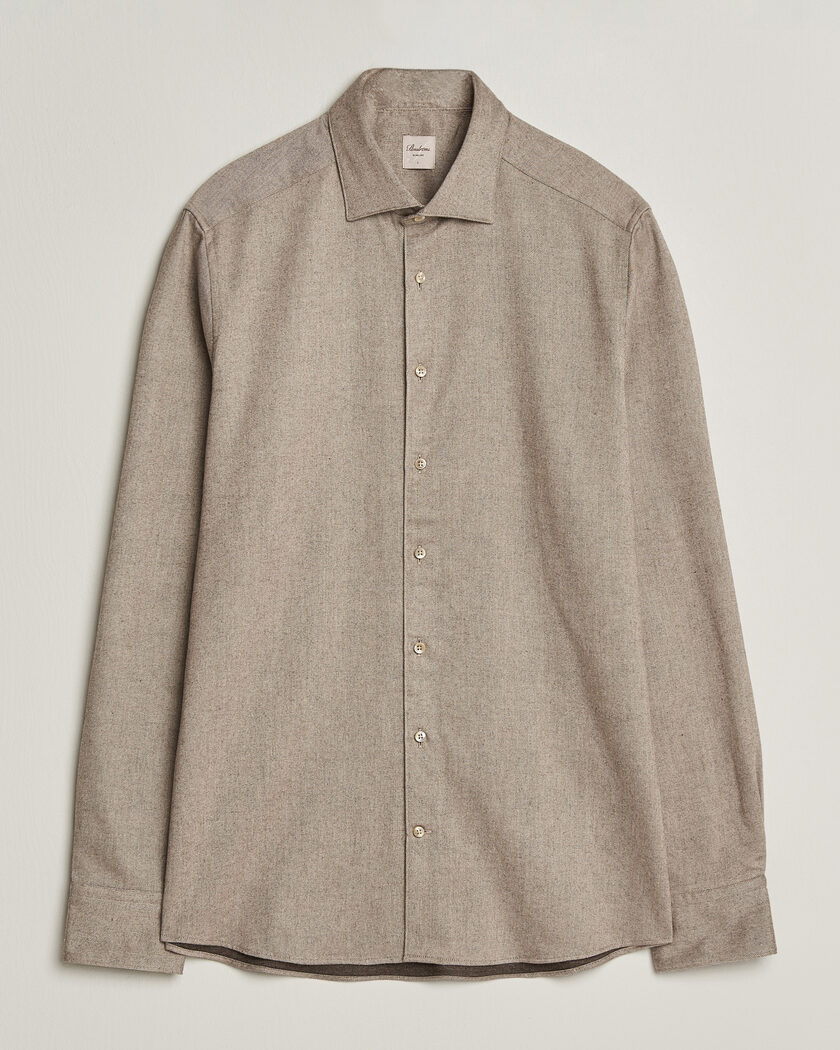Stenströms Slimline Flannel Shirt Light Brown – Braun