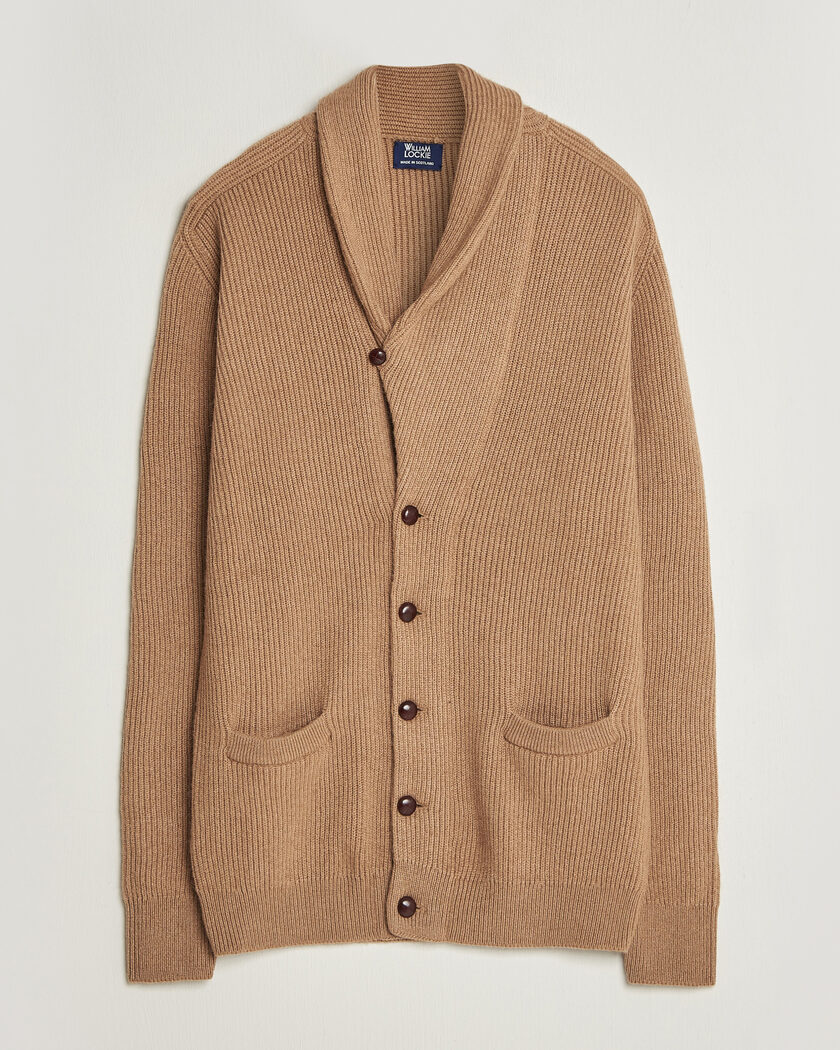 William Lockie Windsor Camelhair Shawl Cardigan Natural Brown – Braun