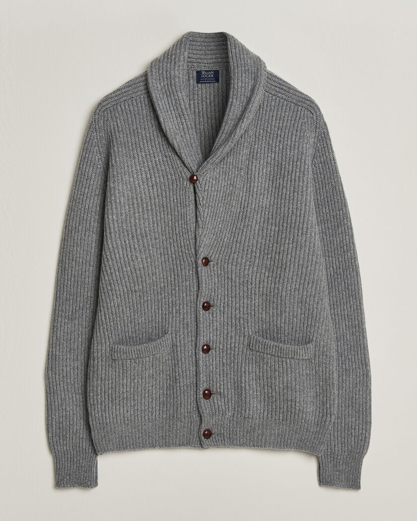 William Lockie Windsor Cashmere Shawl Cardigan Flannel Grey – Grau