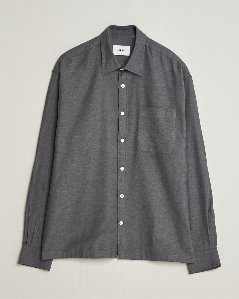  NN07 Deon Brushed Light Flannel Shirt Dark Grey – Grau