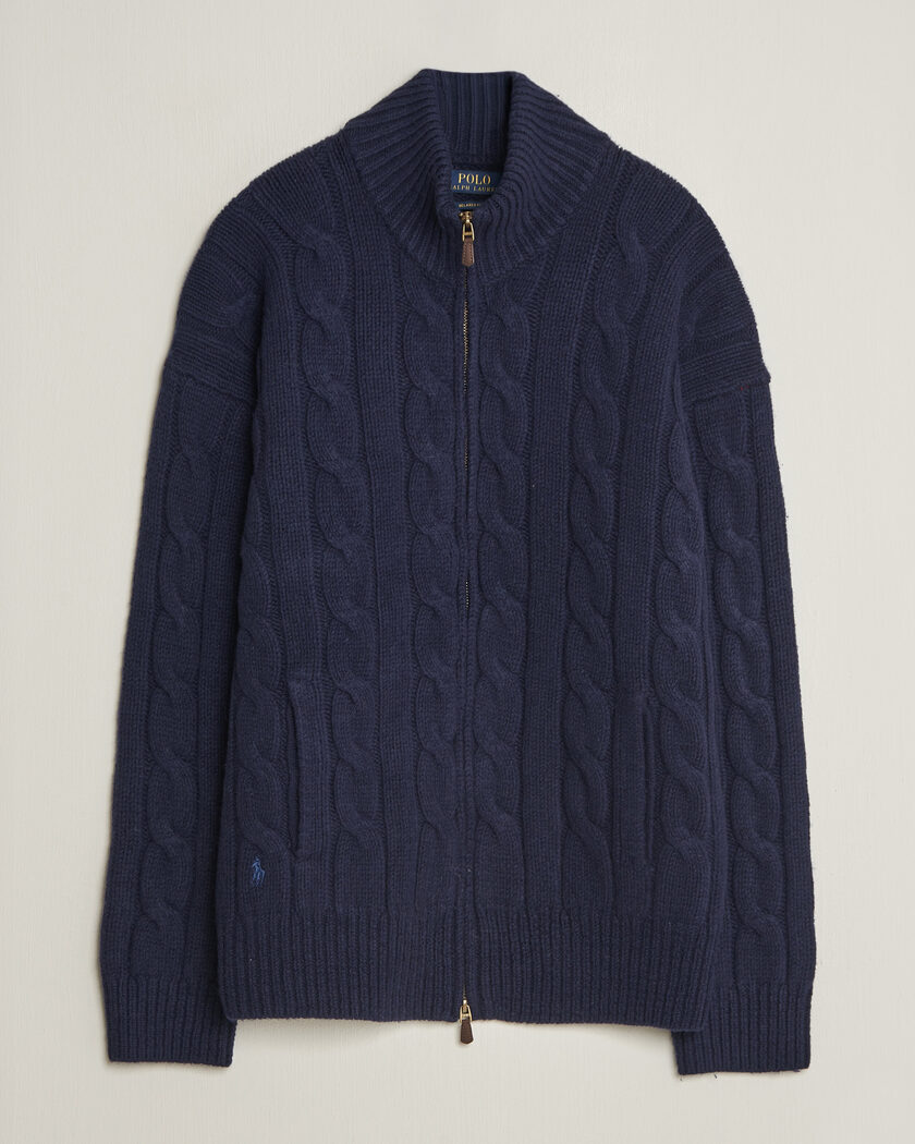 Polo Ralph Lauren Wool/Alpaca Cable Full-Zip Hunter Navy – Blau