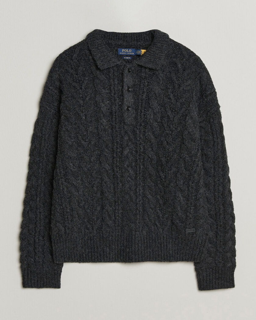 Polo Ralph Lauren Wool Blend Aran Sweater Hawks Eye Heather – Schwarz