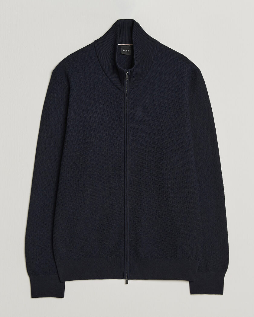 BOSS BLACK Loretti Cotton Knitted Full Zip Dark Blue – Blau