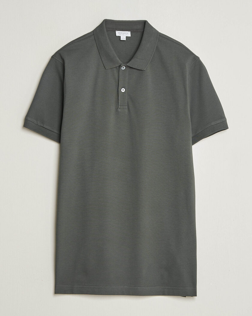 Sunspel Short Sleeve Pique Polo Slate Green – Grün