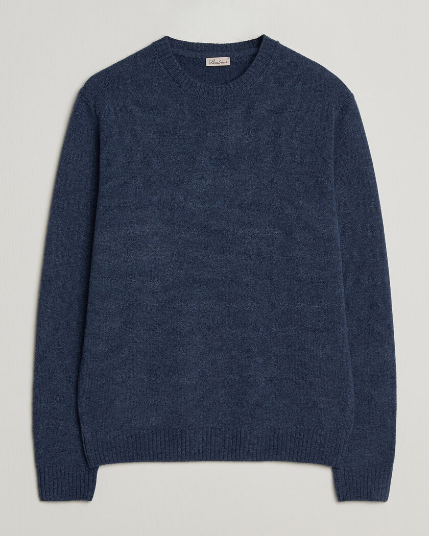 Stenströms Knitted Lambswool Crew Neck Indigo Melange – Blau