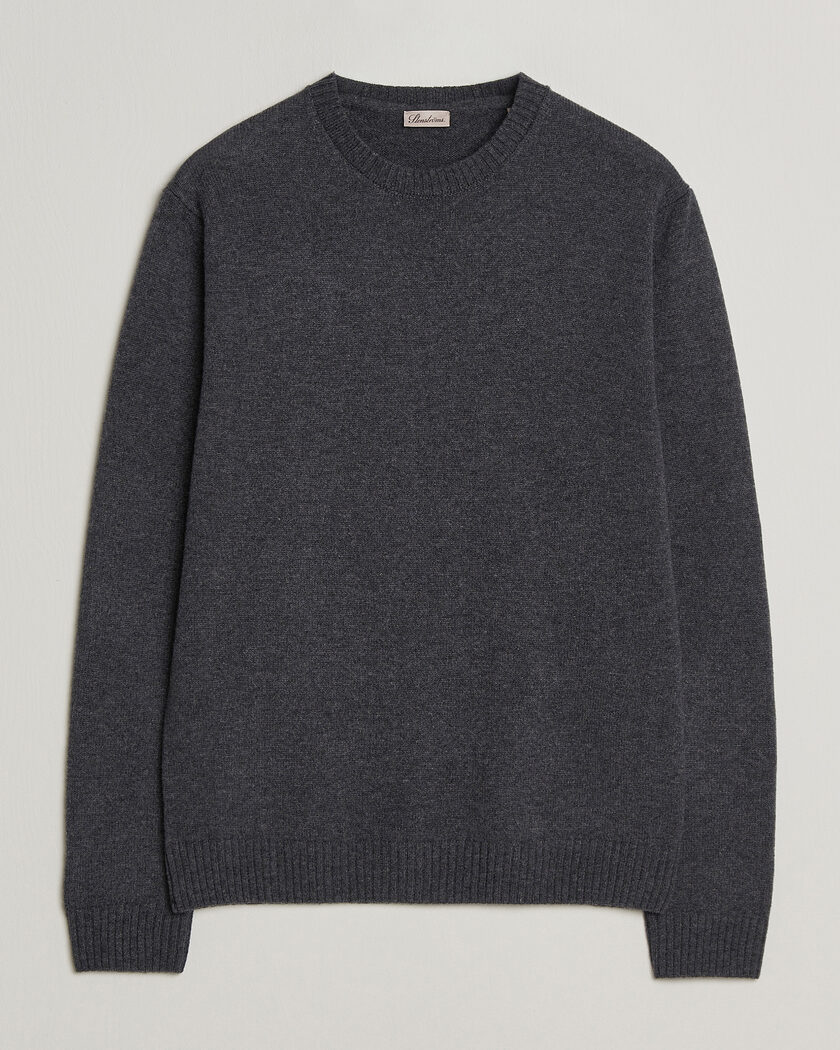 Stenströms Knitted Lambswool Crew Neck Dark Grey Melange – Grau