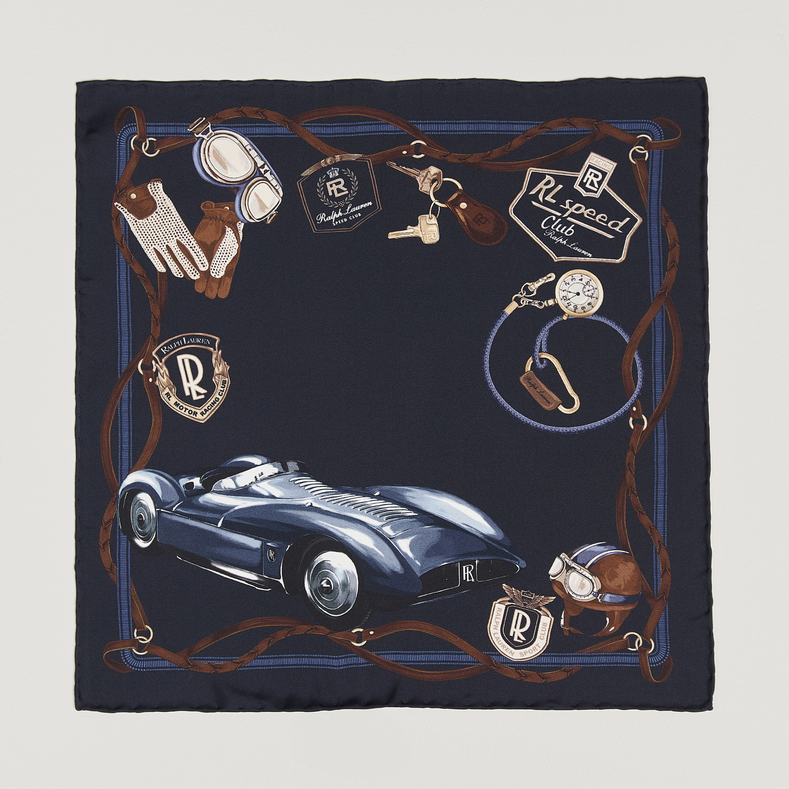Ralph Lauren Purple Label Speed Club Silk Pocket Square Navy – Blau