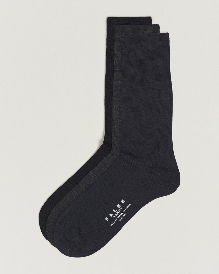 Falke 3-Pack Airport Socks Dark Navy/Black/Anthracite – Blau
