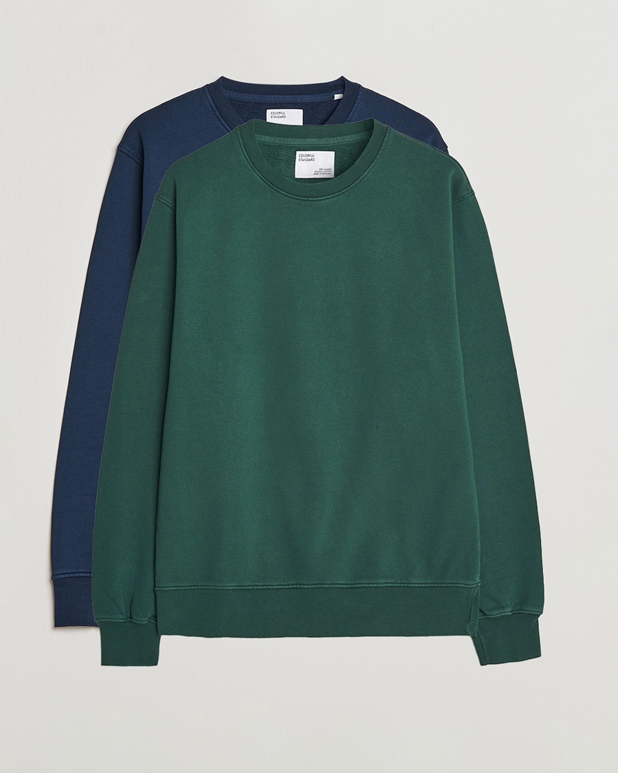 2-Pack Classic Organic Crew Neck Sweat Navy Blue/Emerald Green – Blau