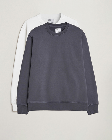Herren | Graue Sweatshirts | Colorful Standard | 2-Pack Classic Organic Crew Neck Sweat Lava Grey/Optical White