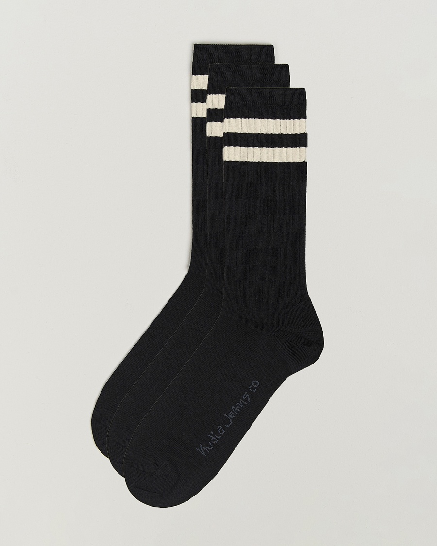 Nudie Jeans 3-pack Amundsson Tennis Socks Black/White – Schwarz