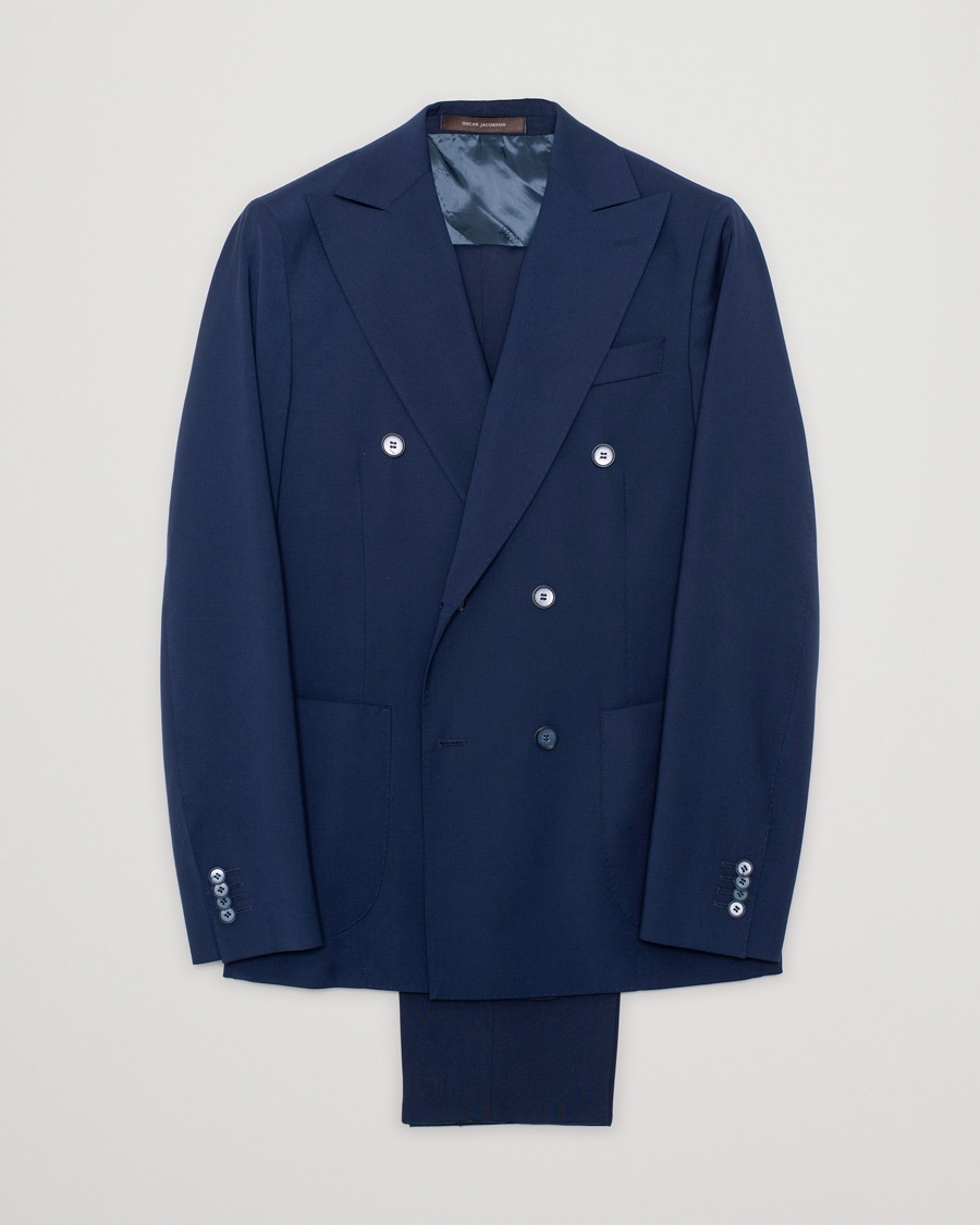 Pre-owned Oscar Jacobson Erik Double Breasted Suit Napoli Blue 46 – Blau