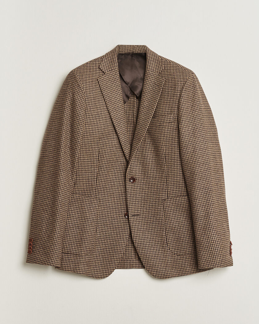 Pre-owned Oscar Jacobson Einar Houndstooth Wool Blazer Brown 50 – Braun