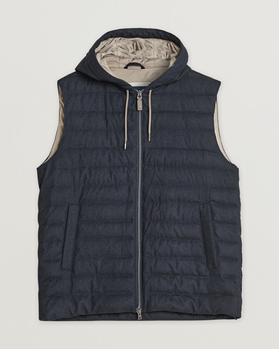 Herno Hooded Flannel Cashmere & Silk Vest Navy 52 – Blau