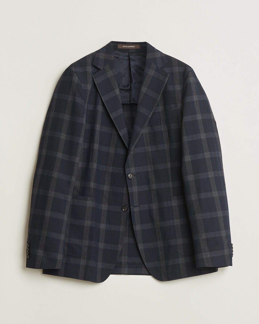 Pre-owned Oscar Jacobson Epic Checked Wool Blazer Blue 52 – Blau