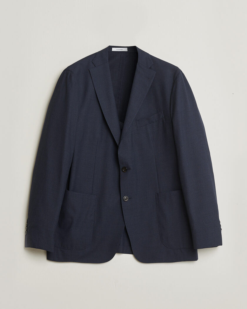 Pre-owned Boglioli K Jacket Check Wool & Silk Blazer Navy 54 – Blau