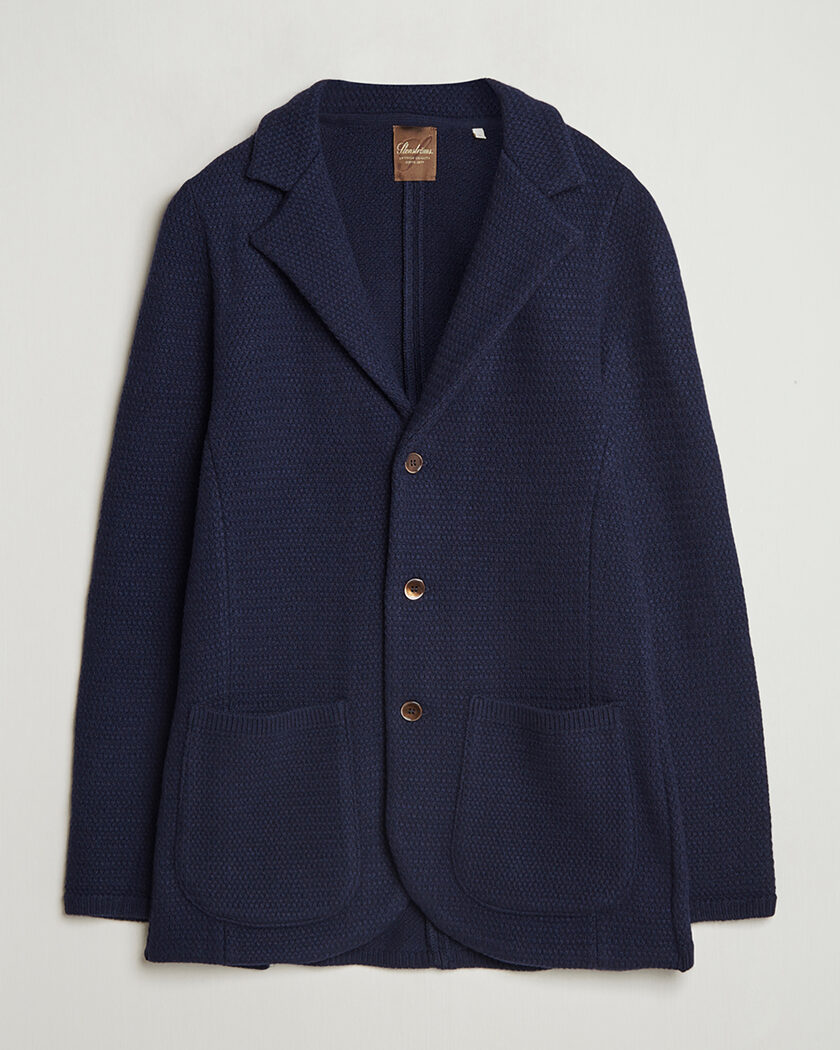 Pre-owned Stenströms Knitted Textured Merino Wool Blazer Navy M – Blau
