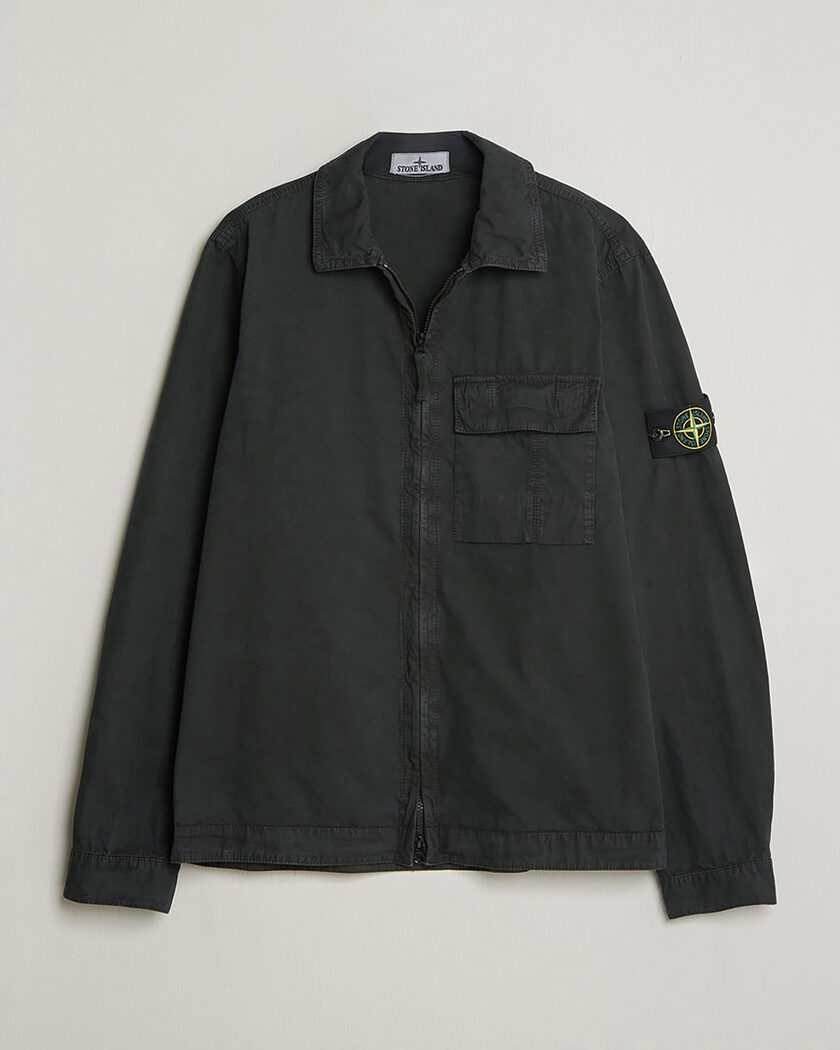 Pre-owned Stone Island Brushed Cotton Canvas Zip Overshirt Black S – Schwarz