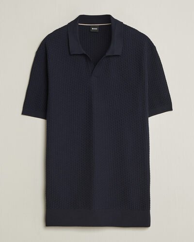 BOSS BLACK Natalo Structured Knitted Polo Dark Blue