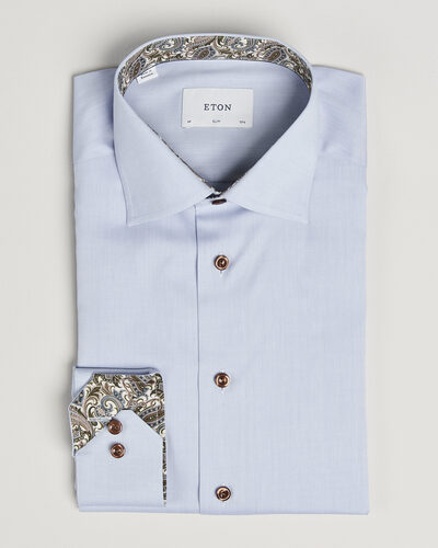 Eton Slim Fit Signature Twill Contrast Shirt Light Blue