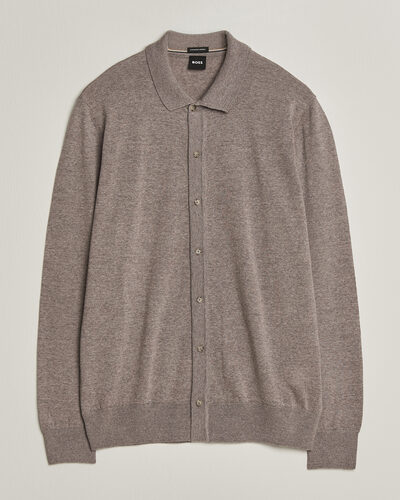 BOSS BLACK Helbert Merino Knitted Cardigan Open Brown