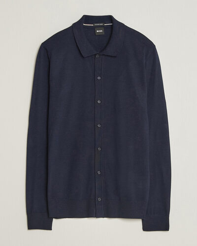 BOSS BLACK Helbert Merino Knitted Cardigan Dark Blue