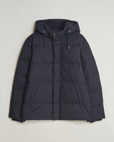 Gant Flannel Down Hooded Jacket Evening Blue