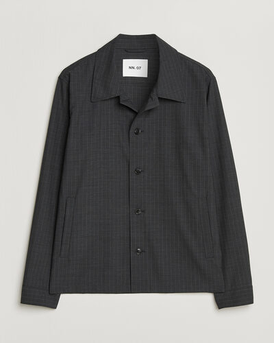 NN07 Zander Wool Pinstriped Overshirt Dark Grey