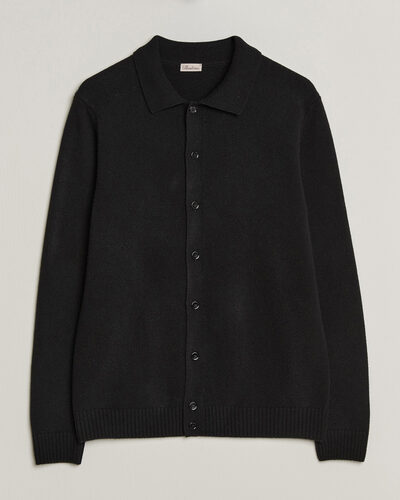 Stenströms Brushed Merino Polo Cardigan Black