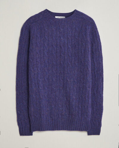 Harley Of Scotland Brushed Supersoft Lambswool Cable Iris