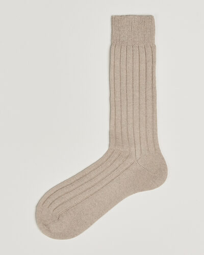 Bresciani Wool/Cashmere Ribbed Socks Beige