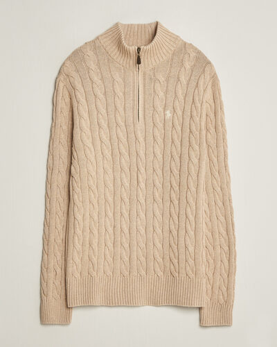 Polo Ralph Lauren Cotton Cable Half Zip Brown Heather
