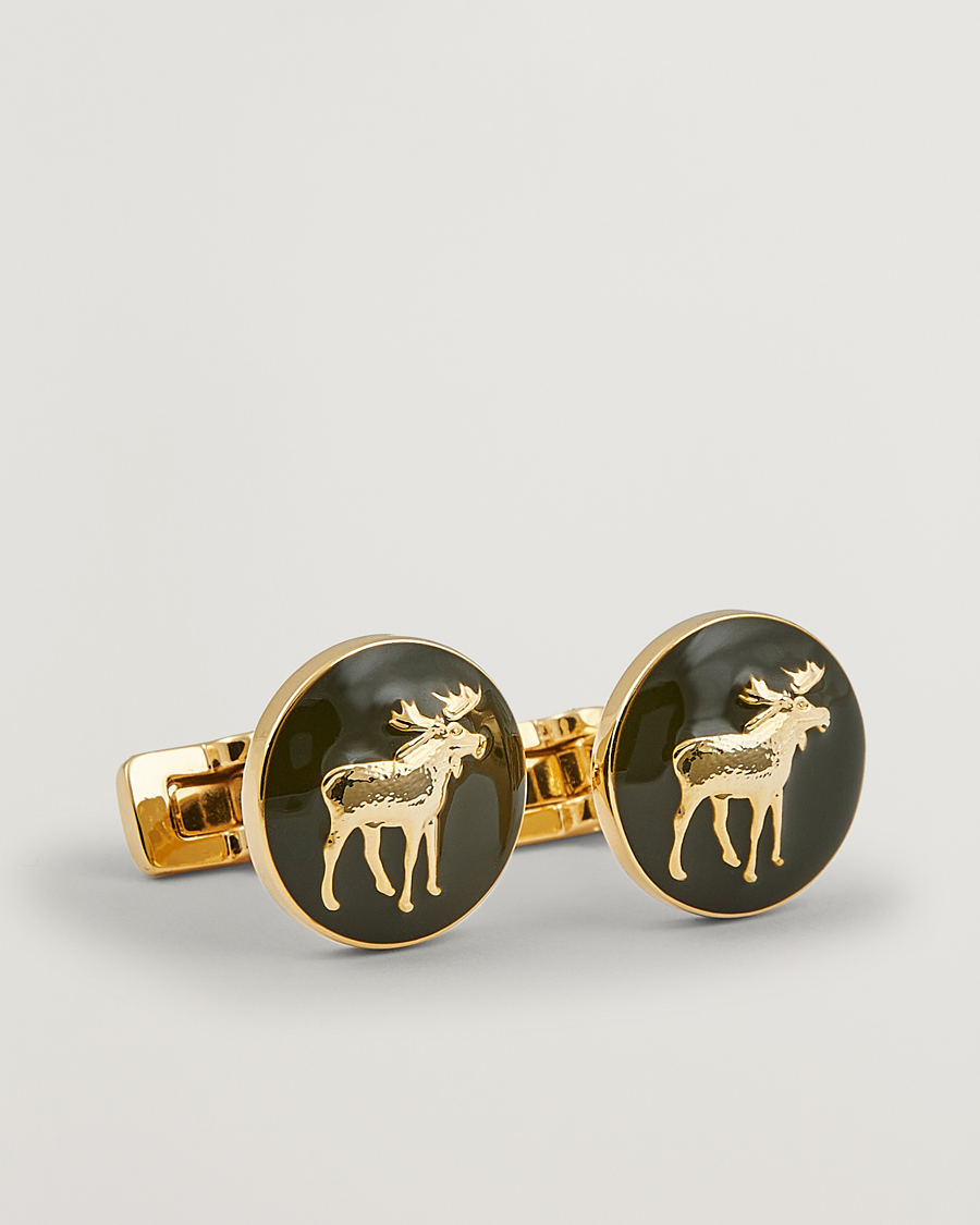 Herren | Skultuna Cuff Links Hunter The Moose Gold/Green | Skultuna | Cuff Links Hunter The Moose Gold/Green