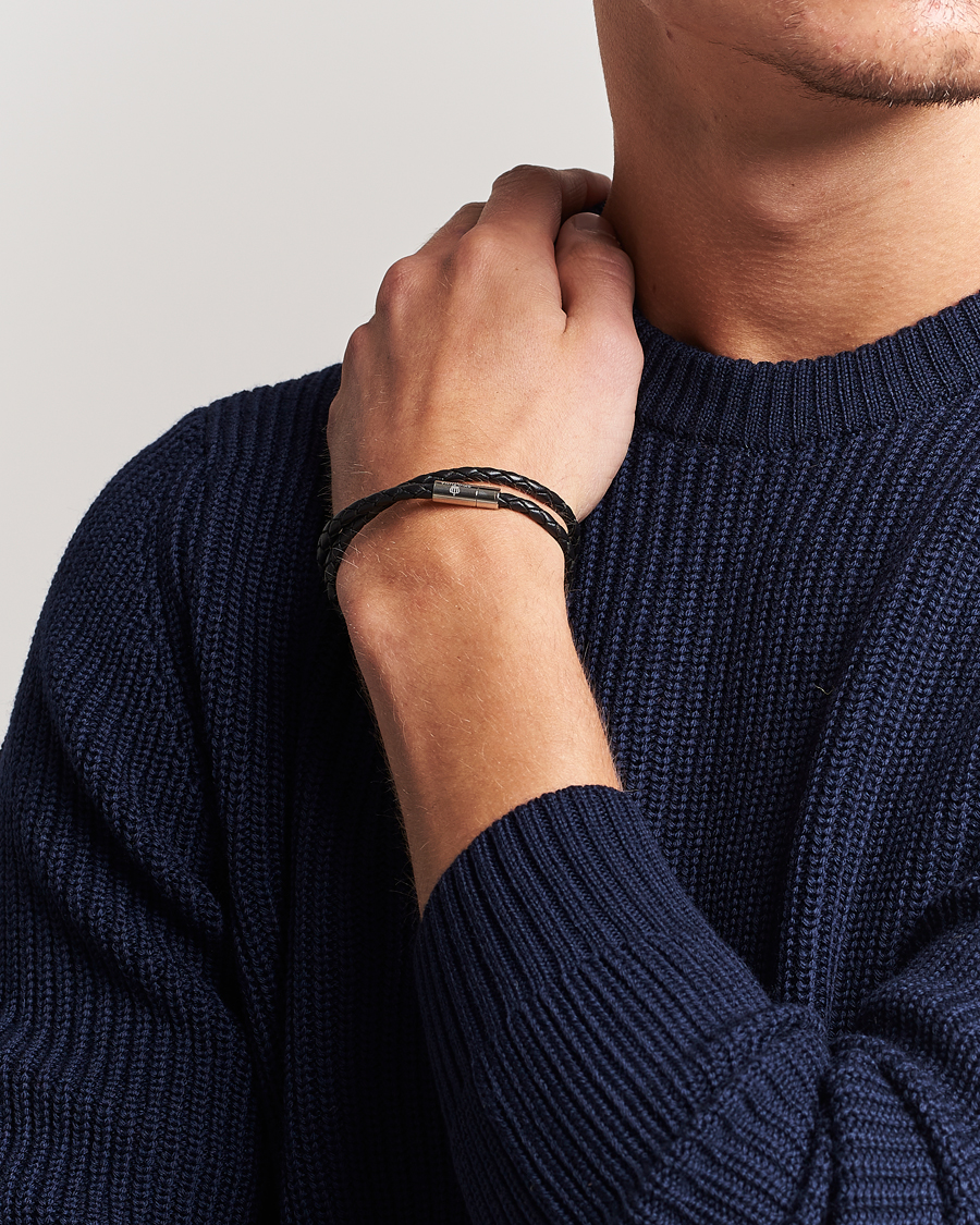 Herren | Schmuck | Skultuna | Two Row Leather Bracelet Black Steel