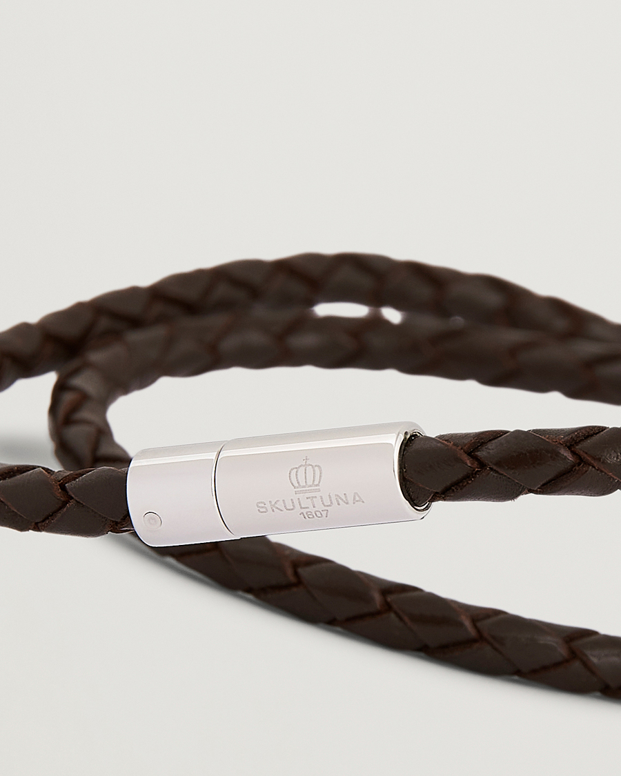 Herren | Skultuna Two Row Leather Bracelet Dark Brown Steel | Skultuna | Two Row Leather Bracelet Dark Brown Steel