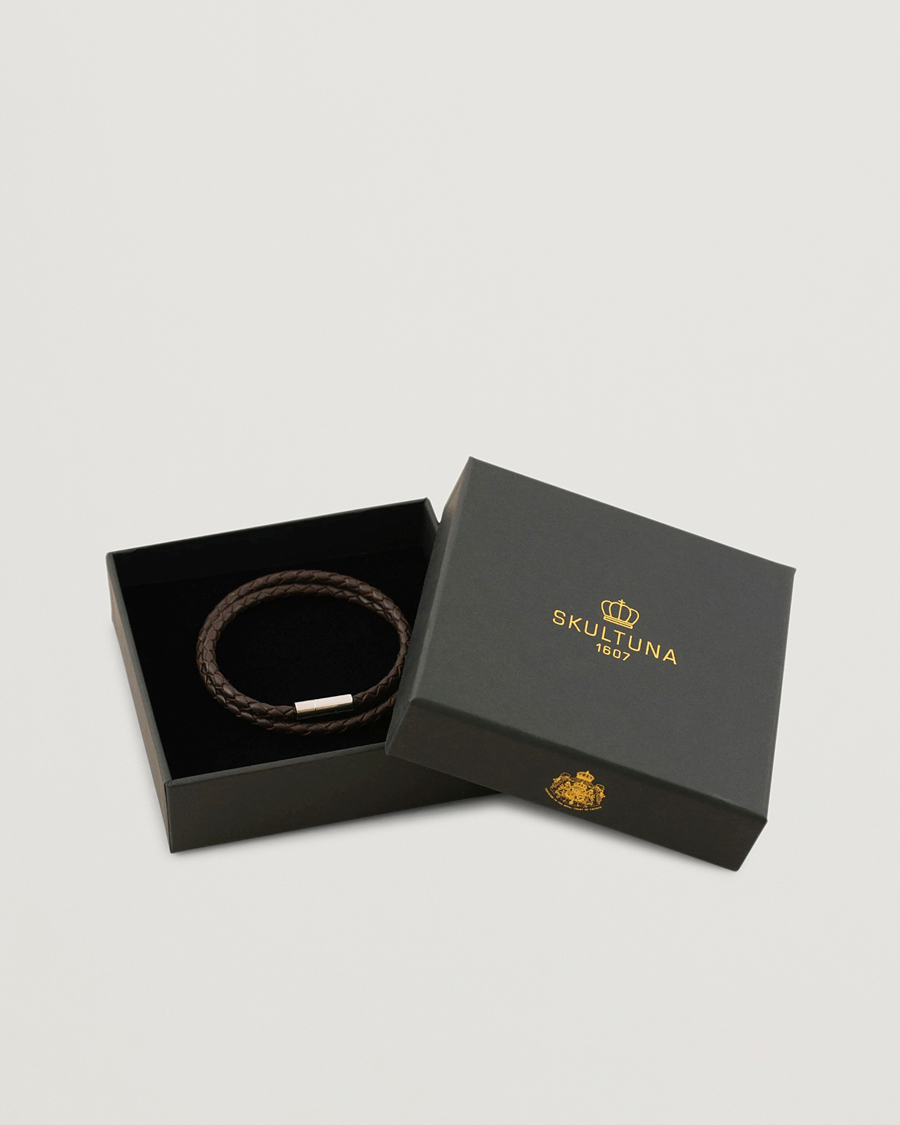 Herren | Skultuna Two Row Leather Bracelet Dark Brown Steel | Skultuna | Two Row Leather Bracelet Dark Brown Steel