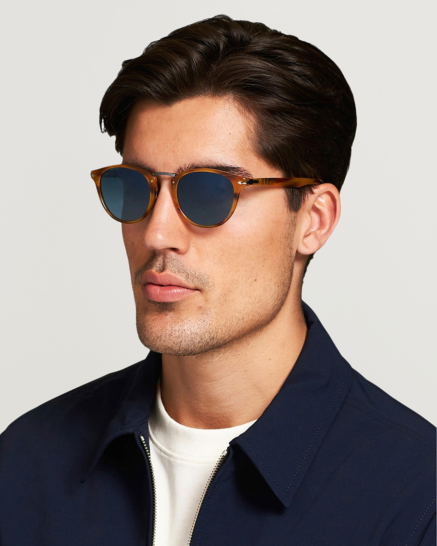 Herren | Runde Sonnenbrillen | Persol | 0PO3108S Polarized Sunglasses Striped Brown/Gradient Blue