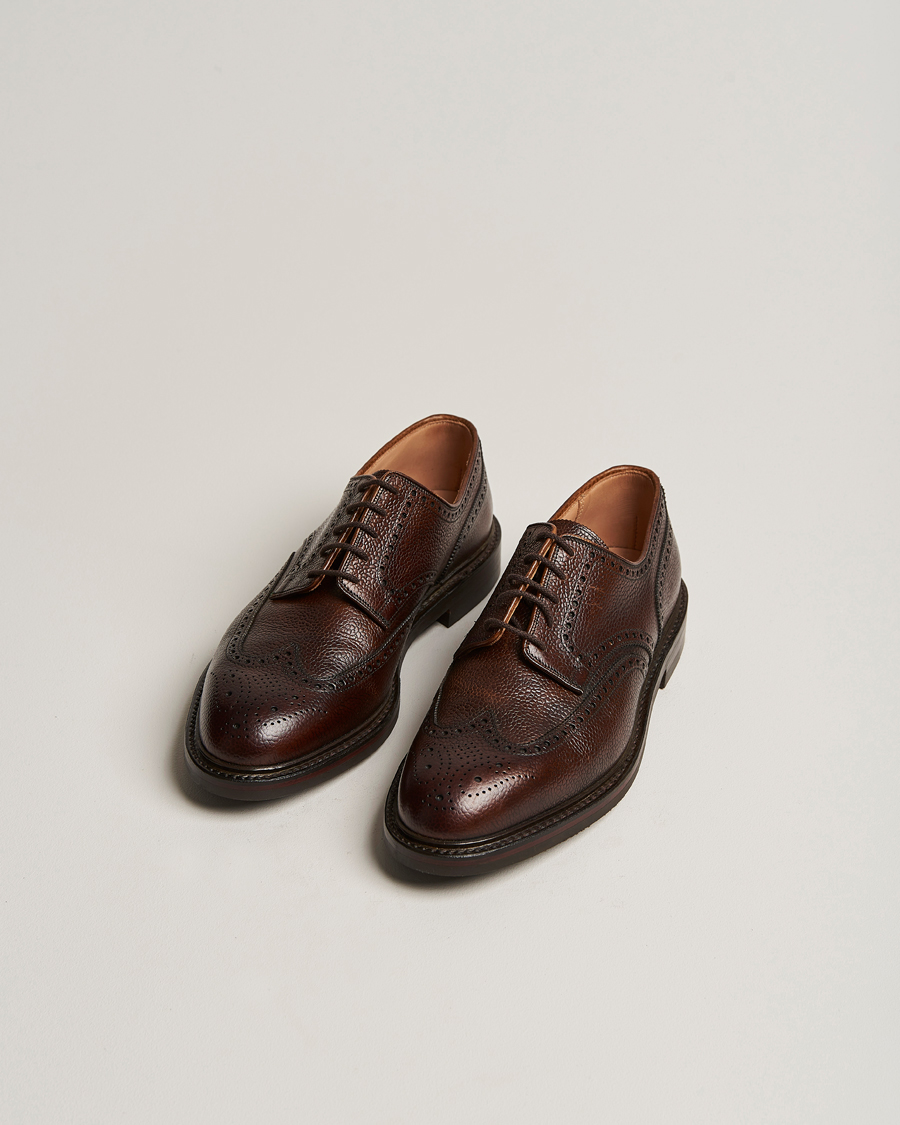 Herren | Handgefertigte Schuhe | Crockett & Jones | Pembroke Derbys Dark Brown Grained Calf