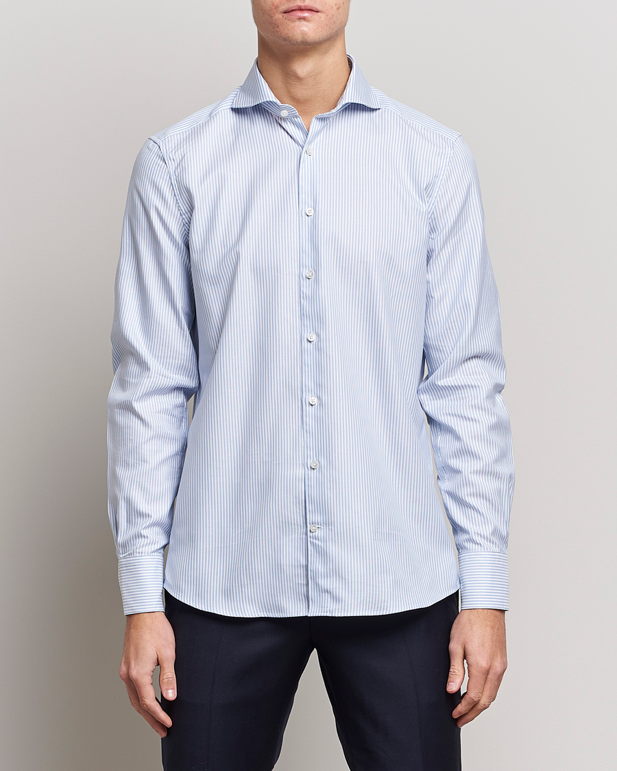 Herren | Stenströms | Stenströms | 1899 Slimline Supima Cotton Striped Shirt White/Blue