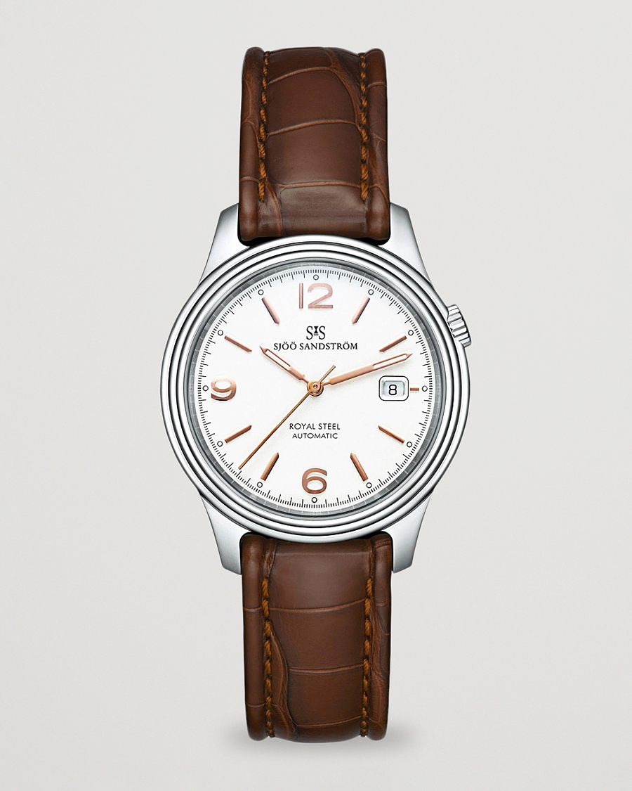 Herren | Sjöö Sandström Royal Steel Classic 41mm Ivory and Brown Alligator | Sjöö Sandström | Royal Steel Classic 41mm Ivory and Brown Alligator