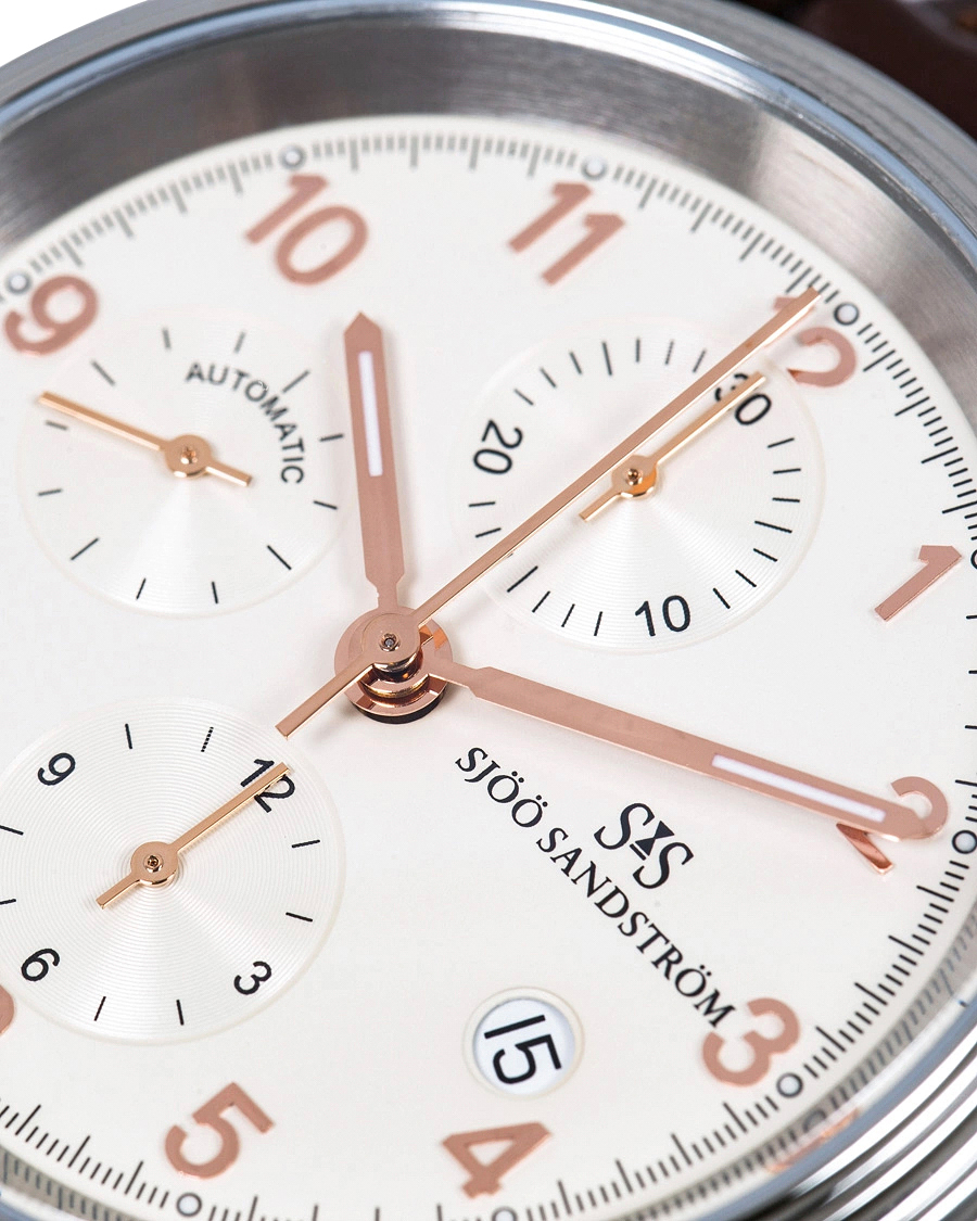 Herren | Sjöö Sandström Royal Steel Chronograph 42mm Ivory/Brown Alligator | Sjöö Sandström | Royal Steel Chronograph 42mm Ivory/Brown Alligator