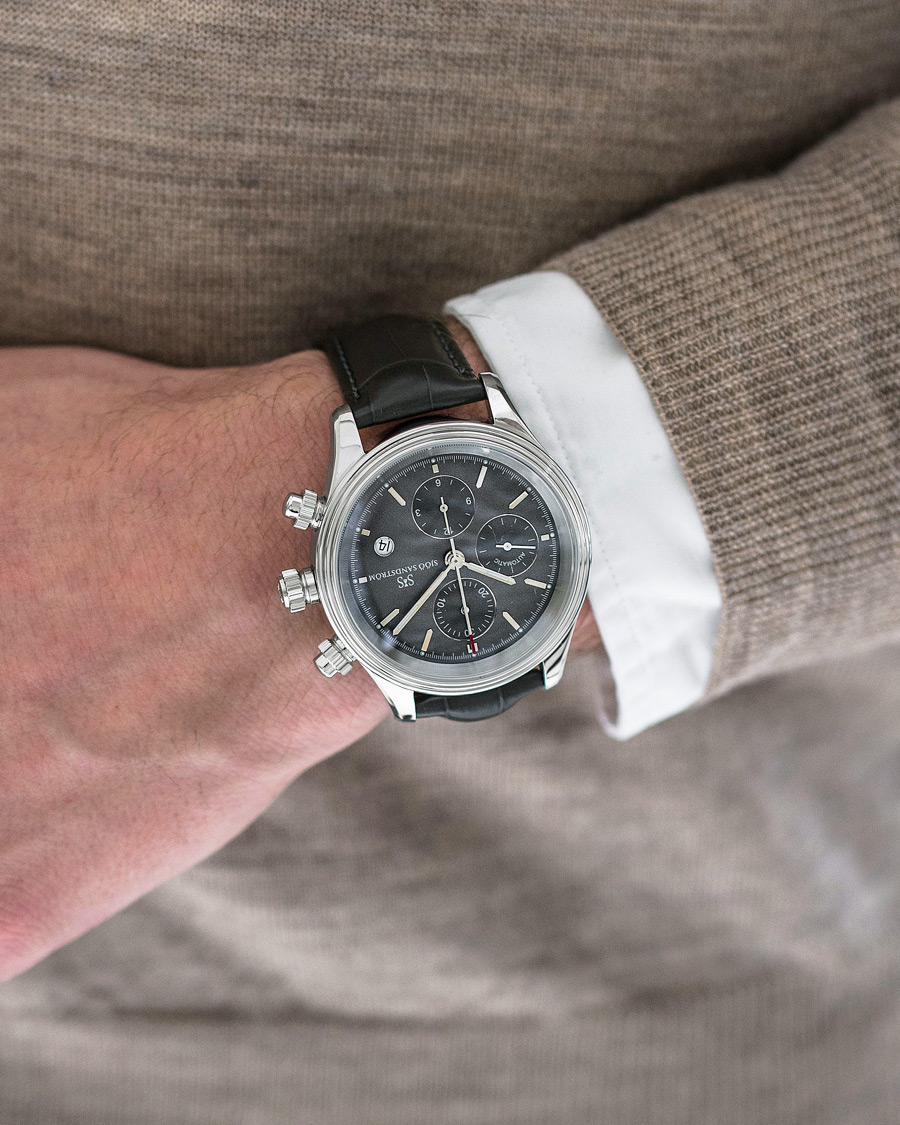 Herren | Sjöö Sandström Royal Steel Chronograph Grey and Grey Alligator 42 mm | Sjöö Sandström | Royal Steel Chronograph Grey and Grey Alligator 42 mm