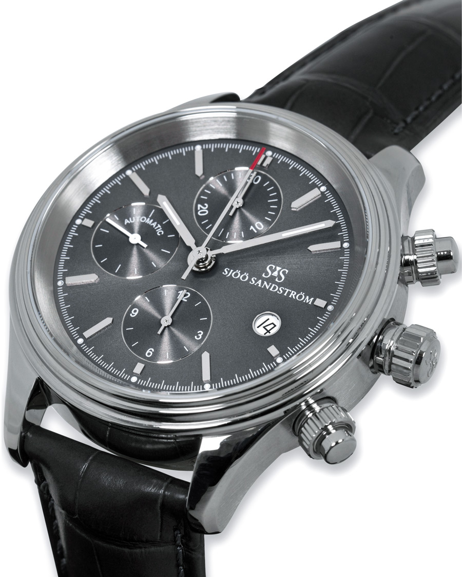 Herren | Sjöö Sandström Royal Steel Chronograph Grey and Grey Alligator 42 mm | Sjöö Sandström | Royal Steel Chronograph Grey and Grey Alligator 42 mm