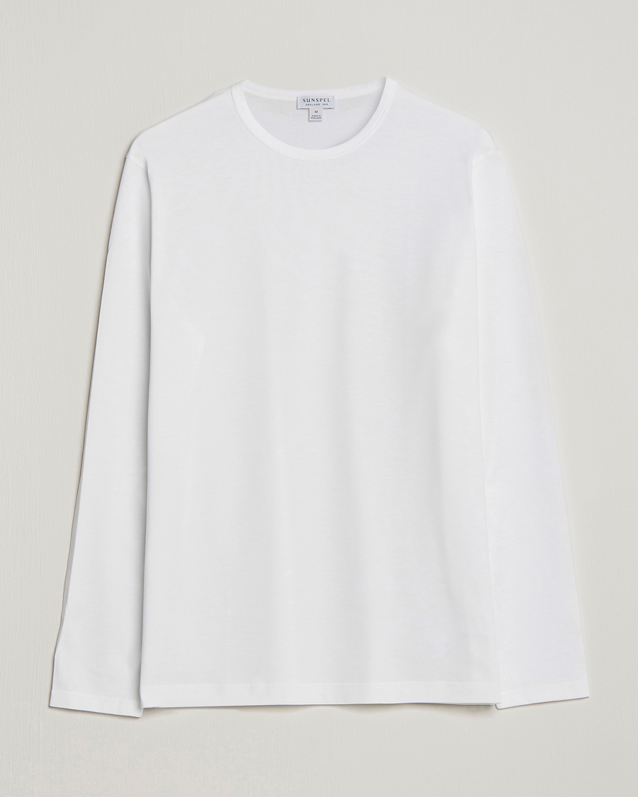Herren | T-Shirts | Sunspel | Long Sleeve Crew Neck Cotton Tee White