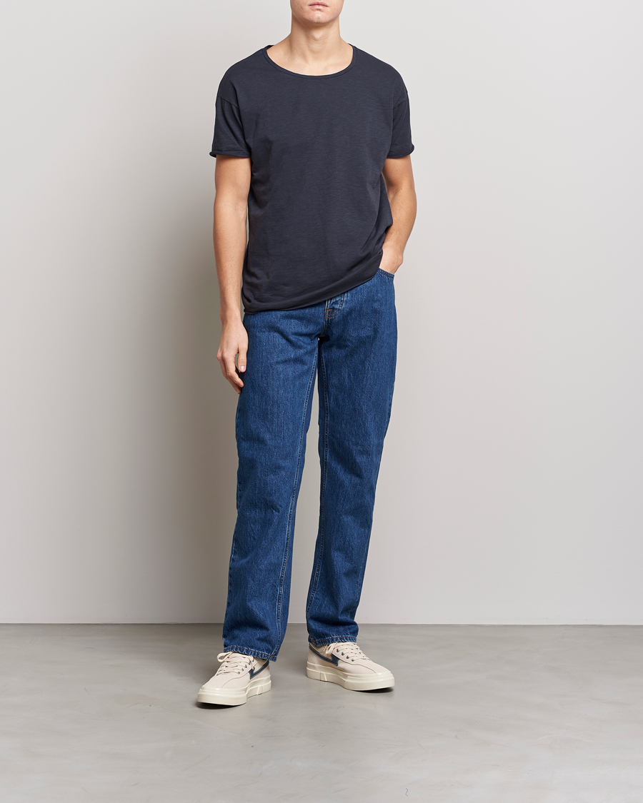 Herren | T-Shirts | Nudie Jeans | Roger Slub Crew Neck Tee Navy