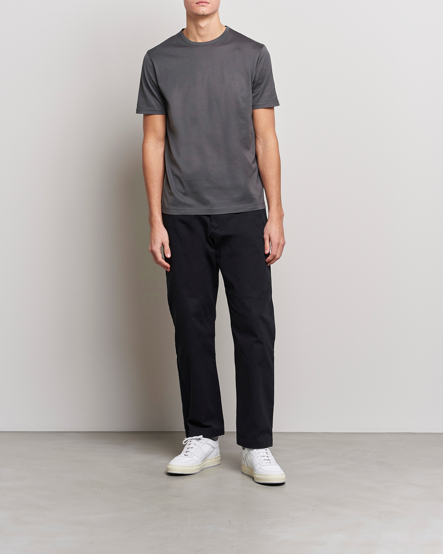 Herren | T-Shirts | Sunspel | Crew Neck Q82 Cotton T-Shirt Charcoal
